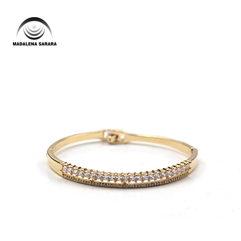 MADALENA SARARA Cubic Zircon Women Bracelet Gold Tone Copper Bracelet  Inlaid Simple Design Women Jewelry  Luxury Easy Open