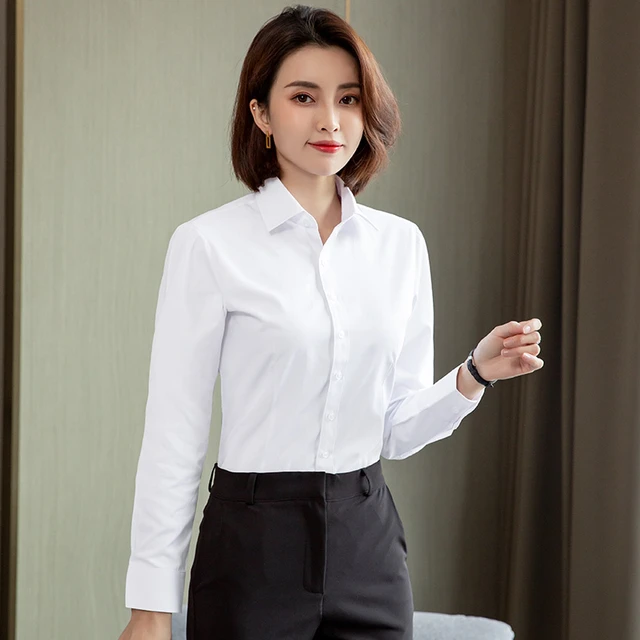 Ladies Office Versatile Slim fit Formal Blouses Shirts Female Casual Long Sleeve Solid White Dress Shirt Women s Clothing AliExpress 200000345