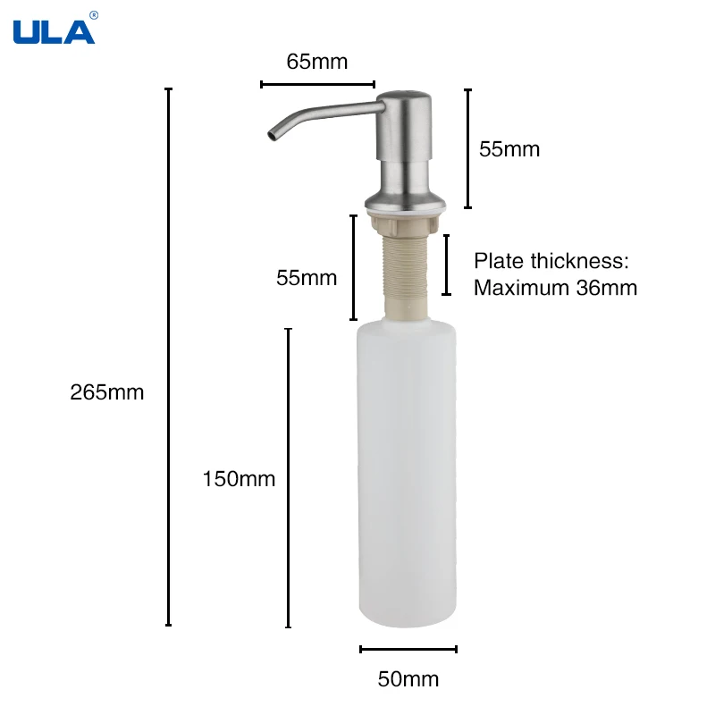 ULA 300ML Kitchen Dispenser Black Stainless Steel Sink Soap Dispenser Detergent Liquid Soap Lotion Dispensers Liquid Soap Holder