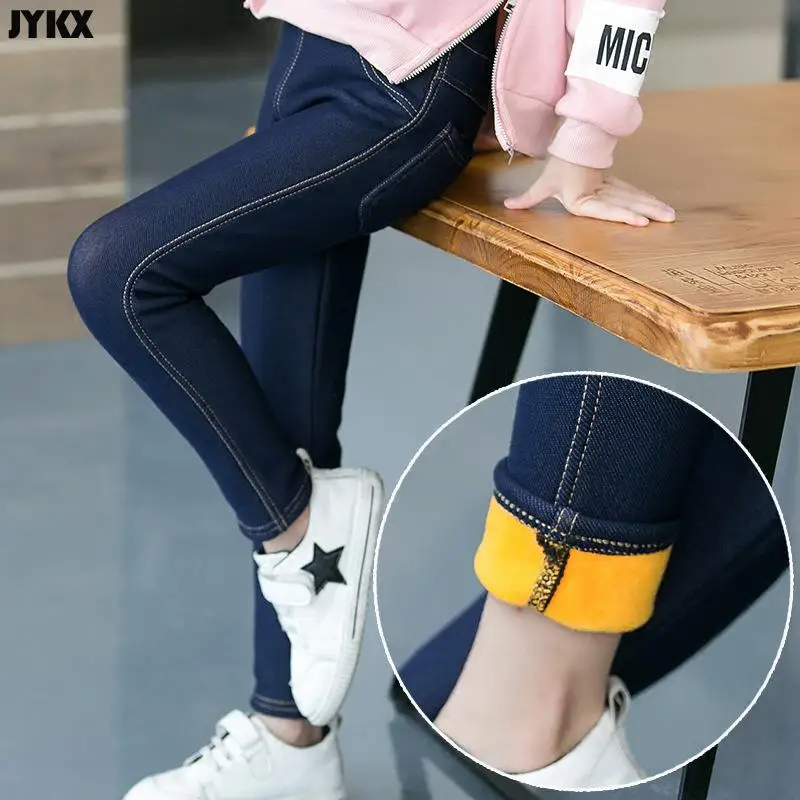 Children's Pants Winter Clothes New Thicker Middle-aged Kids 'Jeans Korean Style Stretch And Cashmere Girls