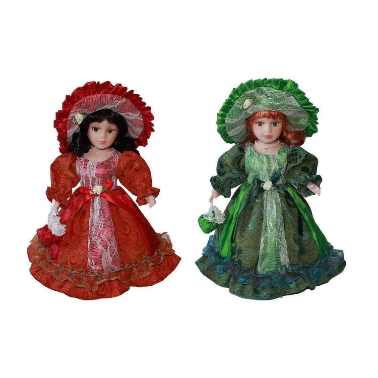 

30cm red green dress porcelain Leisur girl doll European rural Field Village ceramic doll style home decoration Christmas gifts