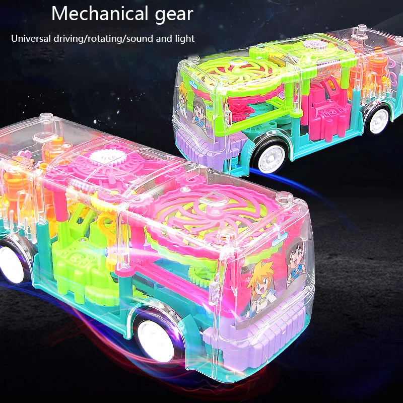 Bus électrique Transparent universel, voiture pour enfants, jouet électrique, lumineux, Musical, jouet rotatif pour bébés