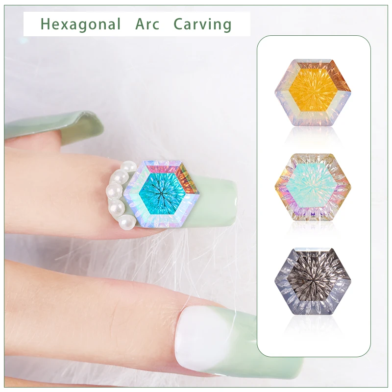 Astrobox Hexagon K9 Diamond Arc-Shaped Carving Crystal стразы Glass Nail Art Stone Sew On Rhinestone DIY Clothing & Accessories