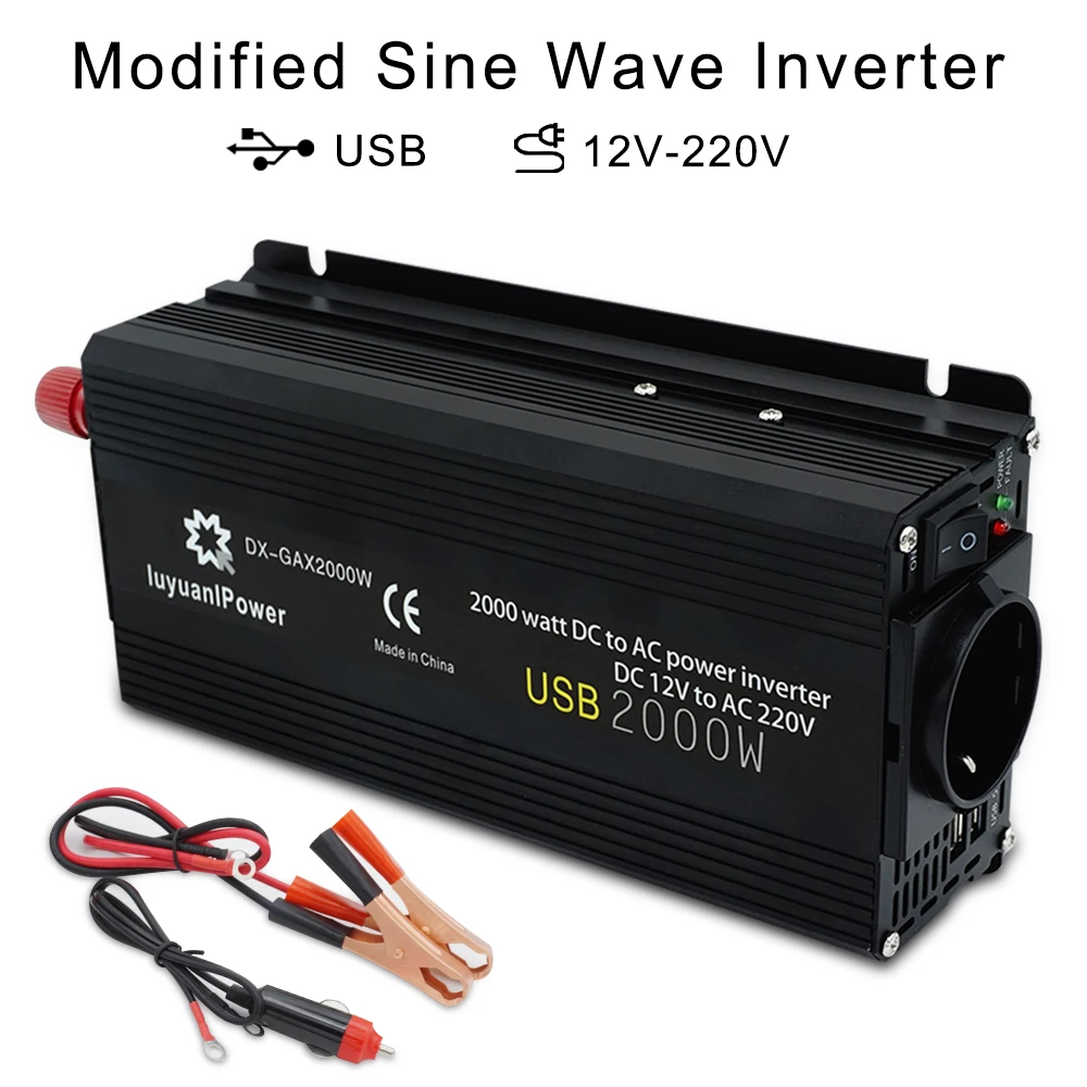 12V 220V Car Inverter 1500W 2000W 2600W Power EU Plug With 3.1A Dual USB 50HZ Adapter Solar Inverter