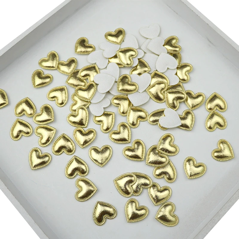 200Pcs Glitter Heart Patches Appliqued DIY Craft Scrapbooking Decor Kids Headwear Hair Pin Accessories Padded Sequined Embossing