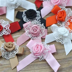 20pcs Ribbon Flower Bows W/rose Appliques Wedding Decoration Craft E35