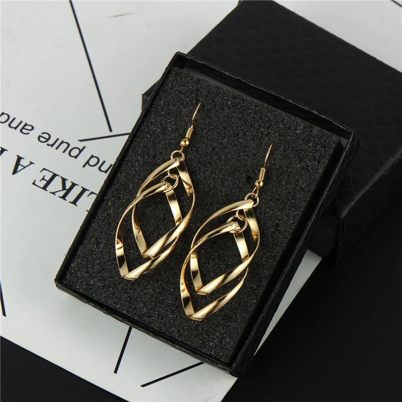 Fashion Double Loop Drop Earrings For Women Silver Gold Long Wave Dangle Earrings Statement Bridal Wedding Jewelry Wholesale