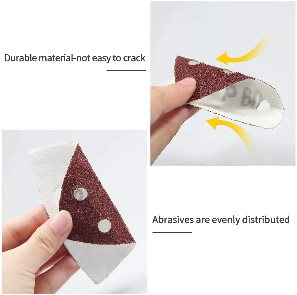 90 Pcs Triangle Sanding Paper Hook and Loop 40-1000 Grit 90mm 6 Holes Sanding Discs Fit 3-1/2 Inches Oscillating Multi Tool