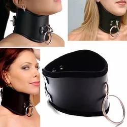 Black Tall PU Leather Buckle Posture Collar Adult Choker Neck Stretching Gothic Cosplay Role Play Costume