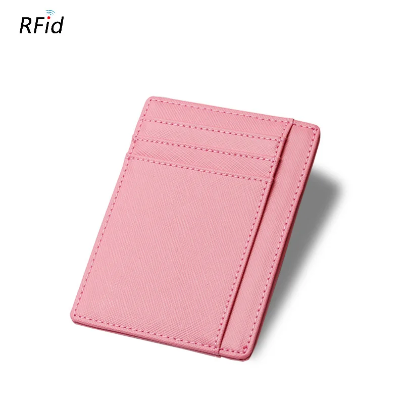 RFID Koe Leer Zoete Mode Snoep Kleur Visitekaartje Houder Womens Safiano Cross Patroon Brede Plus Size id card Case portemonnee