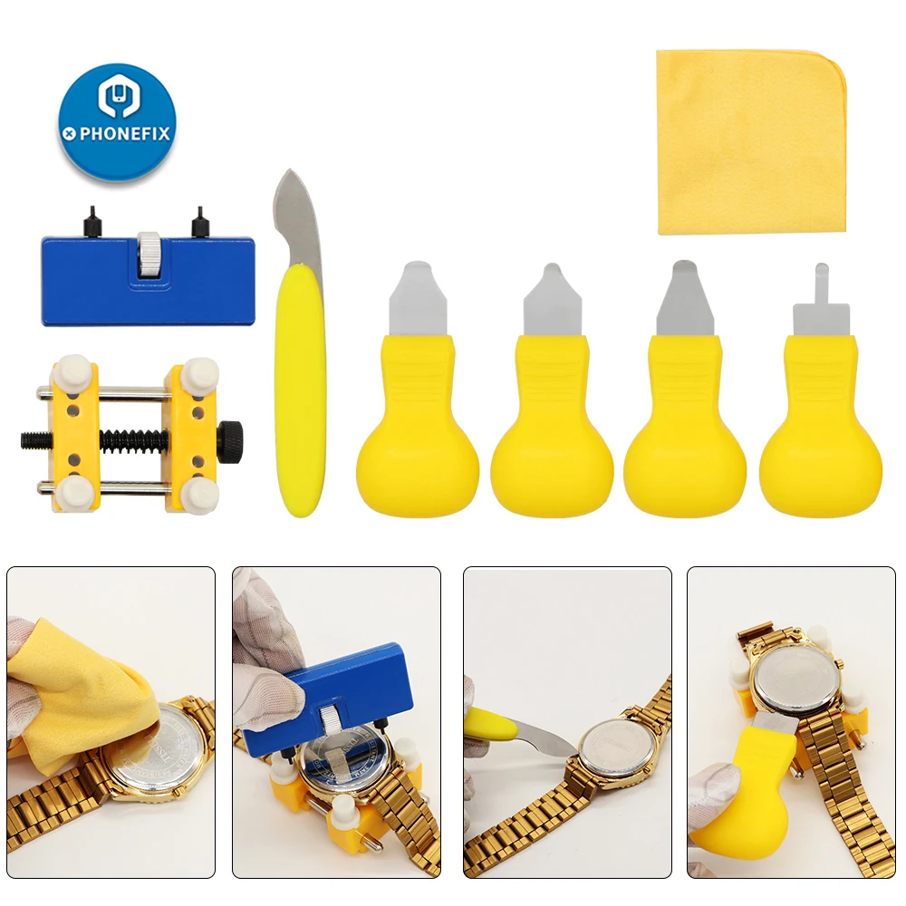 8Pcs Adjustable Watch Case Opener Repair Watchmaker Tool Wristwatch Battery Remover Replacement Watch Repair Tool Kit