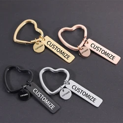 Fnixtar 20Pcs/Lot Custom Personality Laser Name Logo Text Stainless Steel Heart Keychain For Women's Car Jewelry Fashion Gifts