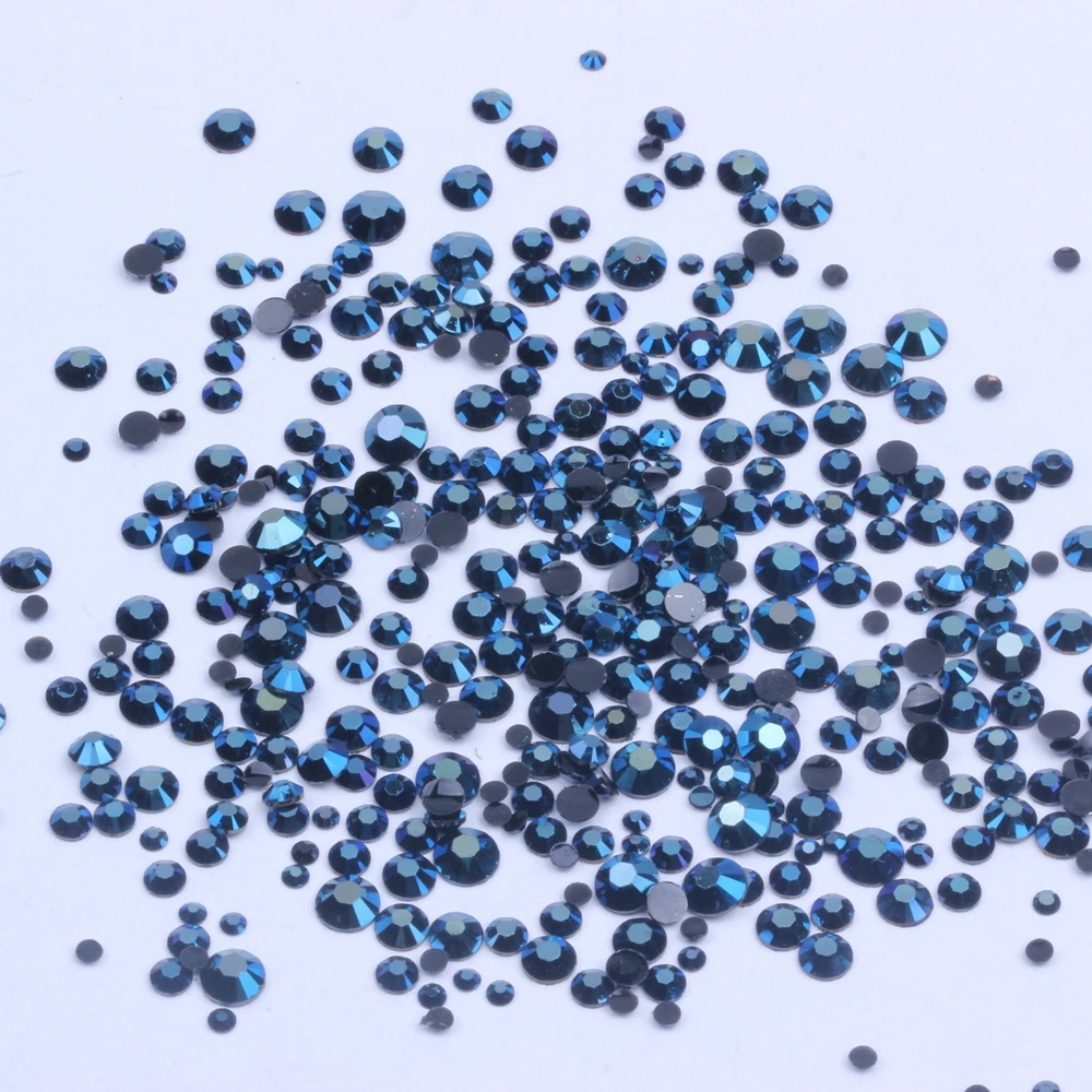 Resin Rhinestones Non Hot Fix Navy blue AB 500/1000pcs 2-6mm Round Flatback  Diamonds Appliques For Craft Fabric Wedding Dresses