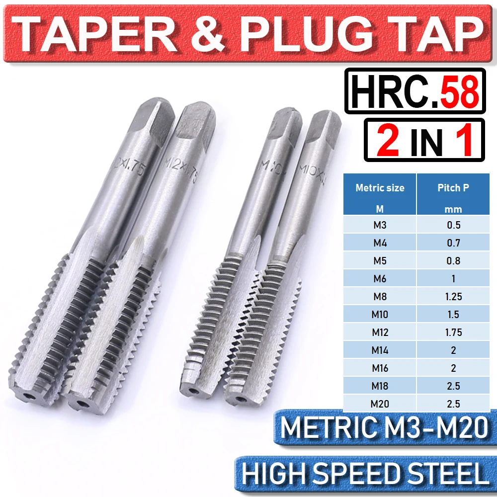 Right Hand Thread Metric Cutter Set Tap Die HSS M3 M4 M5 M6 M8 M10 M12 M14 M16 M18 M20 Taps 2 in 1 For Metal Wood Plastic D30