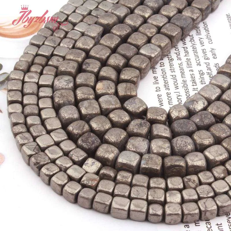 6-7,7-8mm Rectangle Pyrite Silvers Gray Loose Beads Natural Stone Beads For DIY Necklace Bracelets Woman Jewelry Making Str 15\