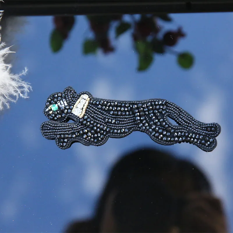 14.5CM X 5.3CM Handmade Running Leopard Beaded Patches Sew On Patch for Clothing Beading Applique Cute Patch