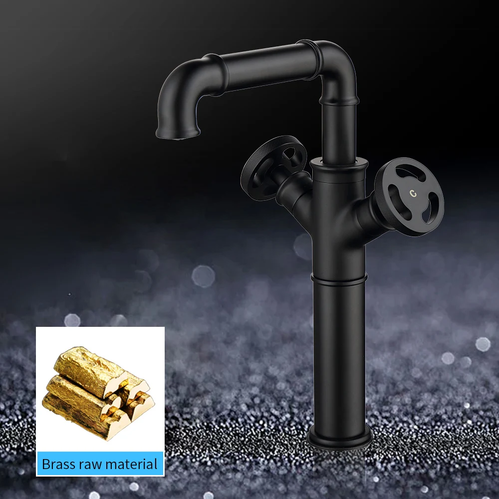 Imagem -04 - Retro Industrial Estilo Bacia Torneiras Matte Black Brass Torneira Misturadora de Água Torneira de Banheiro Quente e Frio Alças Duplas Wf20a25r