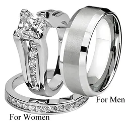 Fashion Jewelry Cubic Zirconia Silver Color Stainless Steel Couple Ring Engagement Valentine's Day Gift