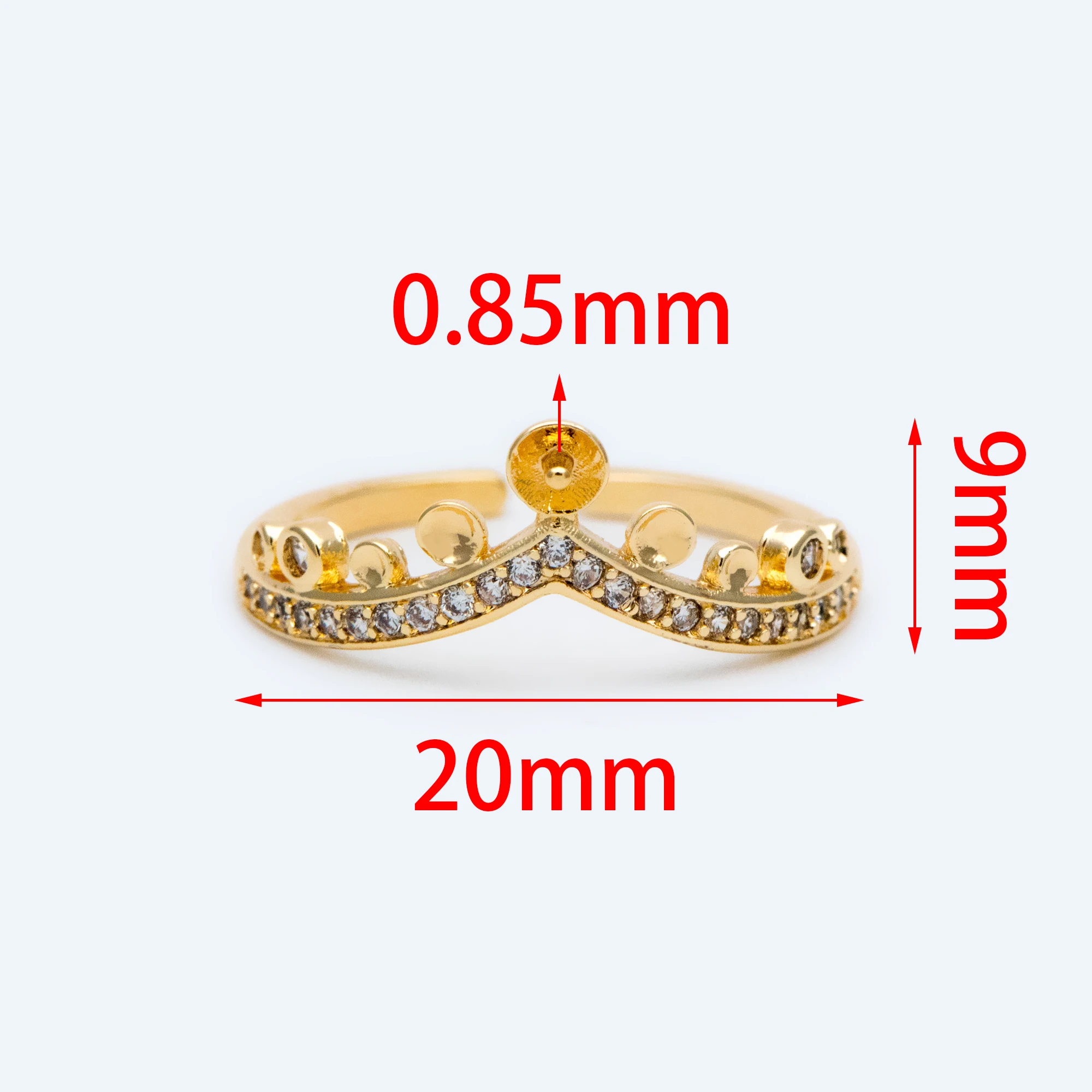 4pcs CZ Paved Gold Adjustable Ring With Peg For Half Drilled Pearls Beads, Ring Mountings, Ring Finding (GB-1557)