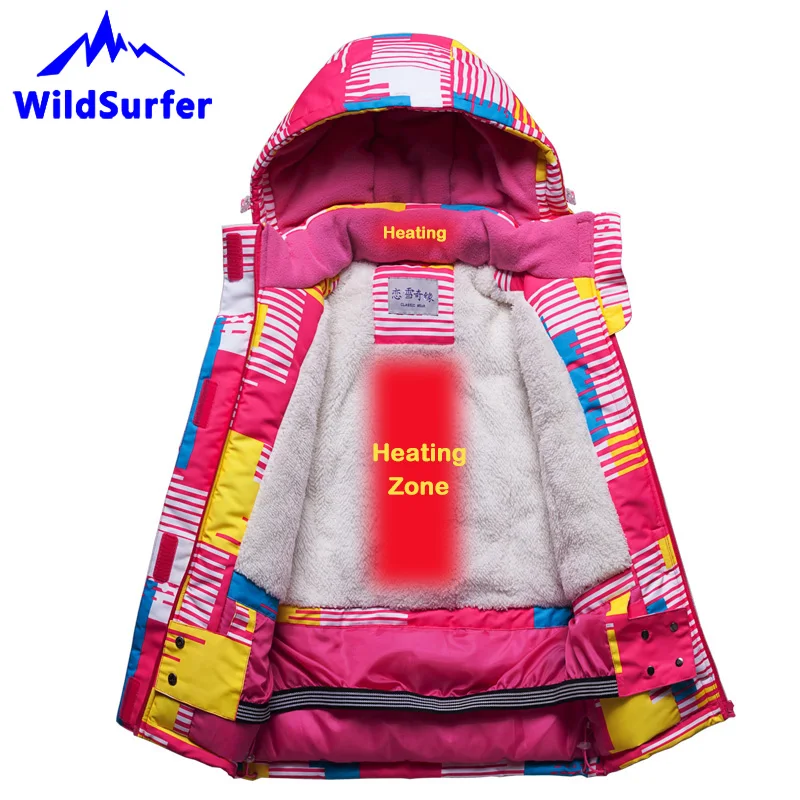 USB Heating Children Skiing Jackets Winter Boys Girls Windproof Warm Snow Ski Jackets Child Snowboard Suits W305