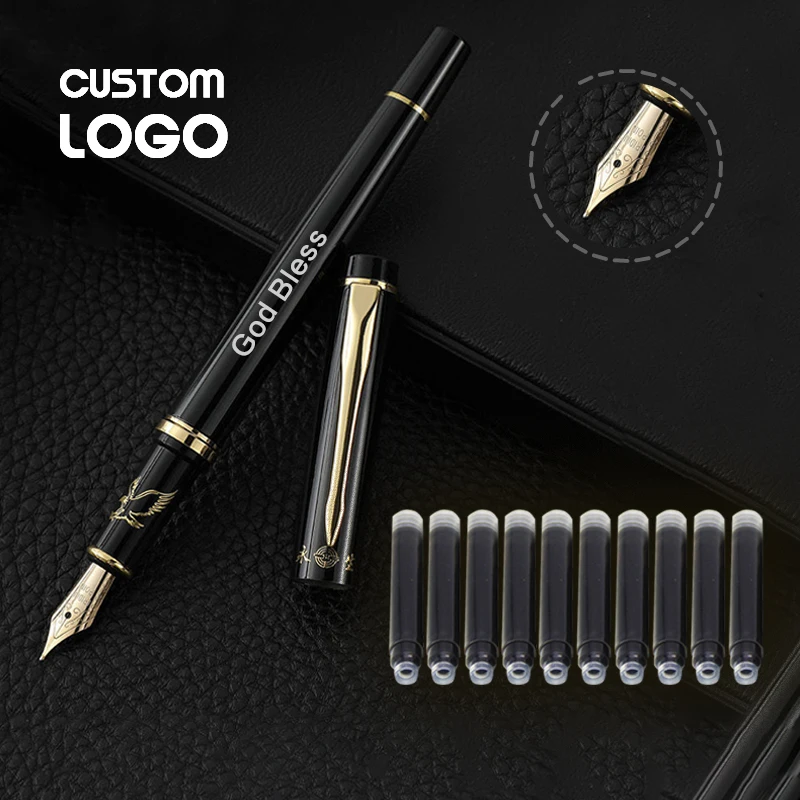 11ชิ้น/เซ็ตลายเซ็น Set Pulpen นักเรียนประดิษฐ์ตัวอักษร Fountain Pen Custom โลโก้หมึกปากกาสำนักงานเครื่องเขียน