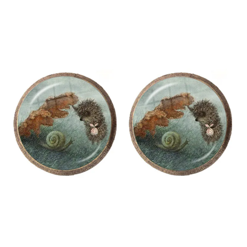 2021 New Hedgehog In The Fog Cartoon Hedgehog Anime Glass Dome Stud Earrings Cute Hedgehog Daily Jewelry Gift Wholesale image 4