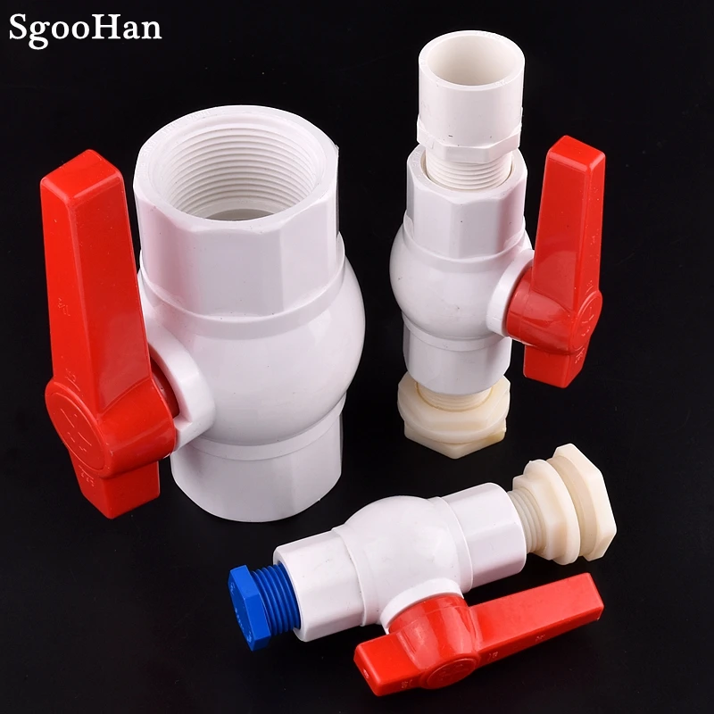 1PC 1/2 ~ 2 Inch Female Thread UPVC Pipe Ball Valve Aquarium Fish Tank Drainage Joint Water Pipe Valve Big Size Available