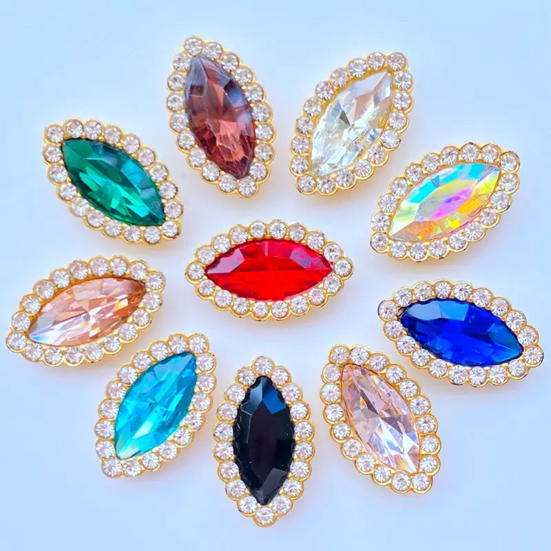 10Pcs New Mixed Shiny Colorful 12*20mm Oval Beads Flatback Beads For Scrapbook Cards Decoration DIY Jewelry Crafts L45