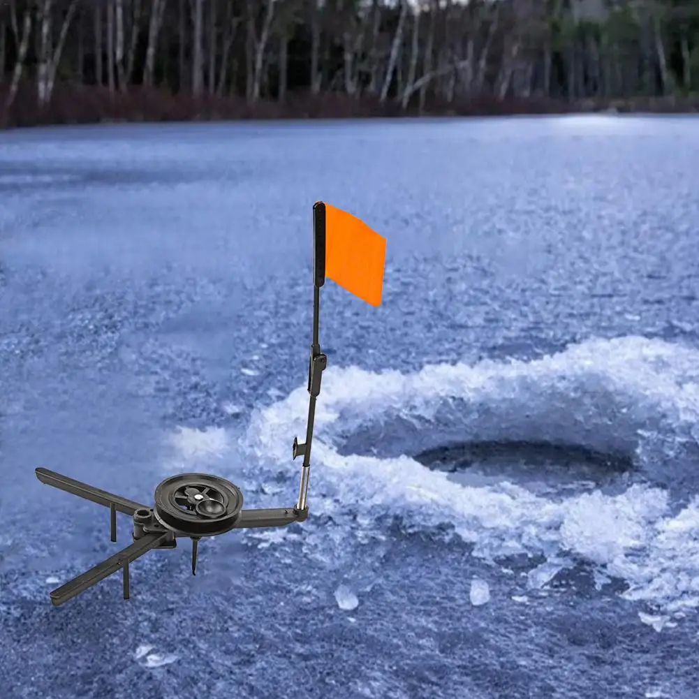 Winter Ice Fishing Rod Tip With Flag Marker Portable Folding Triangle Warning Ice Fishing Platform Rattle Reel Fishing Accessory