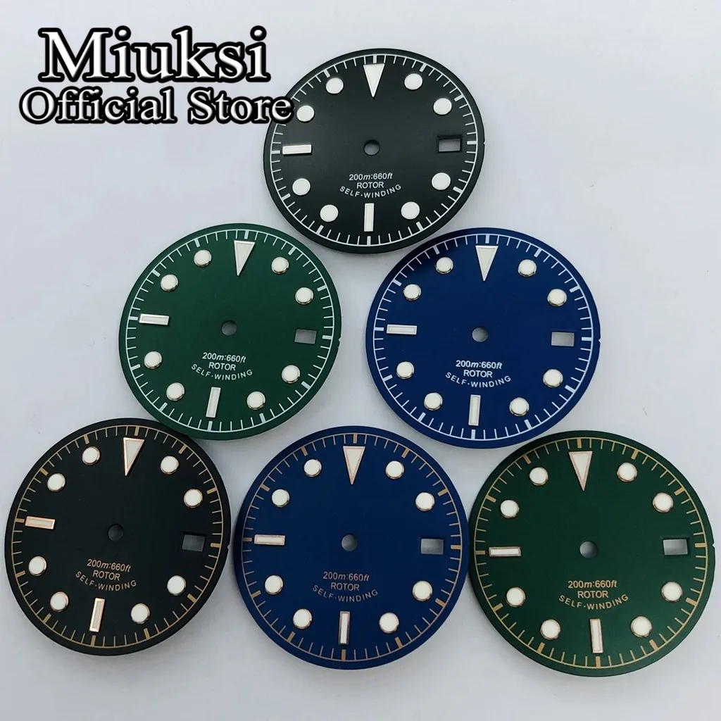 Miuksi 30.5mm black blue green sterile luminous dial fit NH35 ETA 2824 2836 Miyota 8215 821A Mingzhu DG2813 3804 Seagull 1612