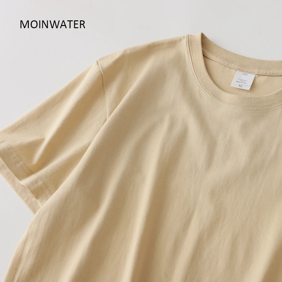 MOINWATER النساء جديد الكاكي الصلبة تي شيرت الإناث 100% القطن تيز سيدة تي شيرتات قصيرة الاكمام بلايز للصيف MT21025