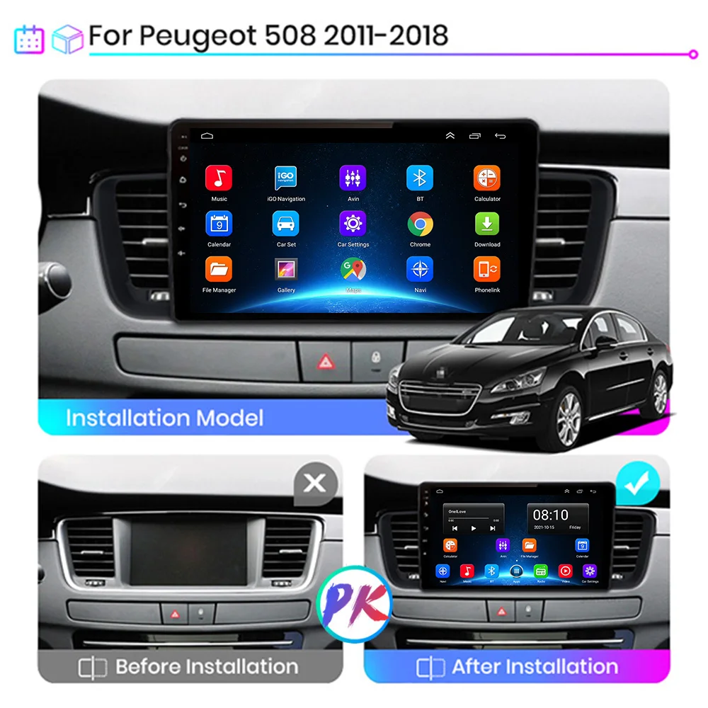 2 din Android 10 Car Radio Multimedia Video Player For Peugeot 508 2011 2012 2013-2018 carplay stereo DSP+32EQ RDS DVD