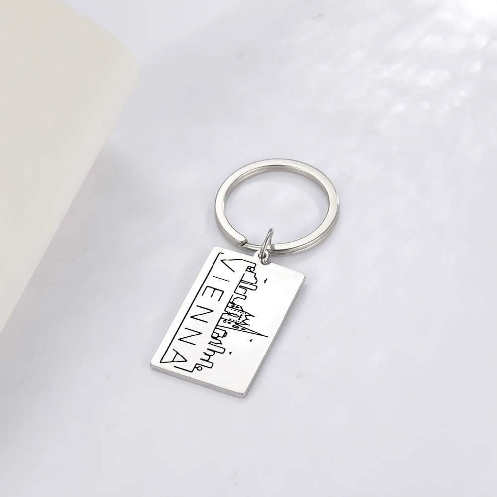 COOLTIME Reise Welt Hauptstadt Souvenir Auto Keychain Istanbul Rom Santiago Anhänger Schlüssel Ring Modeschmuck für Frauen Geschenk Männer – Detail 3