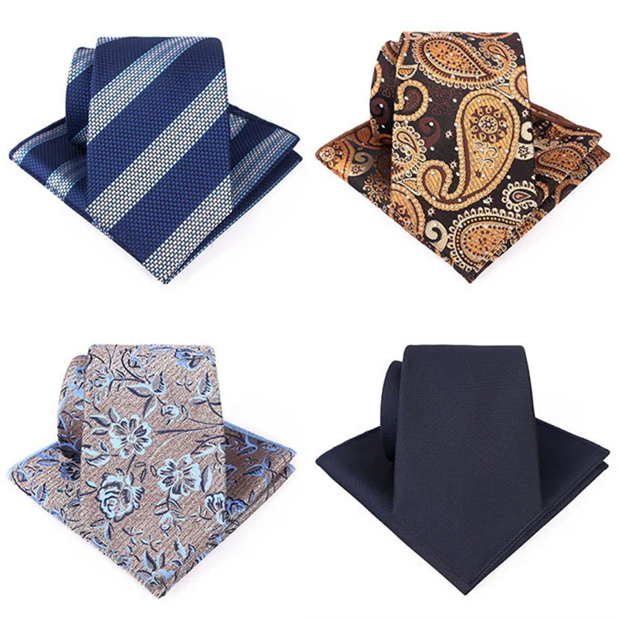 GUSLESON Fashion Slim Printing Striped Tie Set For Men Necktie Handkerchief  Skinny Set for Wedding Business Party Formal Gift