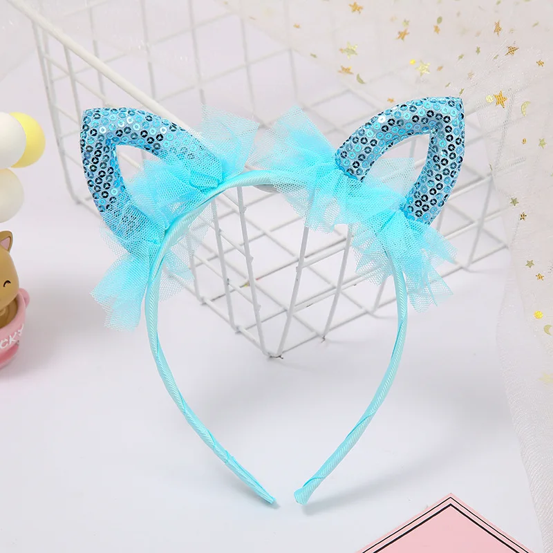 New lace cat ear headband children\'s hair accessories girl princess birthday headband sequin headband