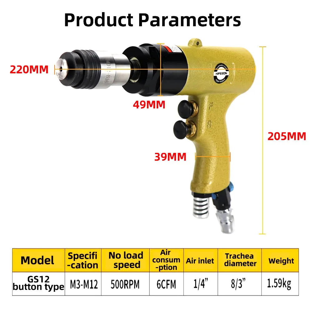 Imagem -02 - Hifeson-self-locking Cabeça Tapping Máquina Botão Forte Pneumática Tapping Machine Wire-making Machine de Alta Qualidade M3-m12