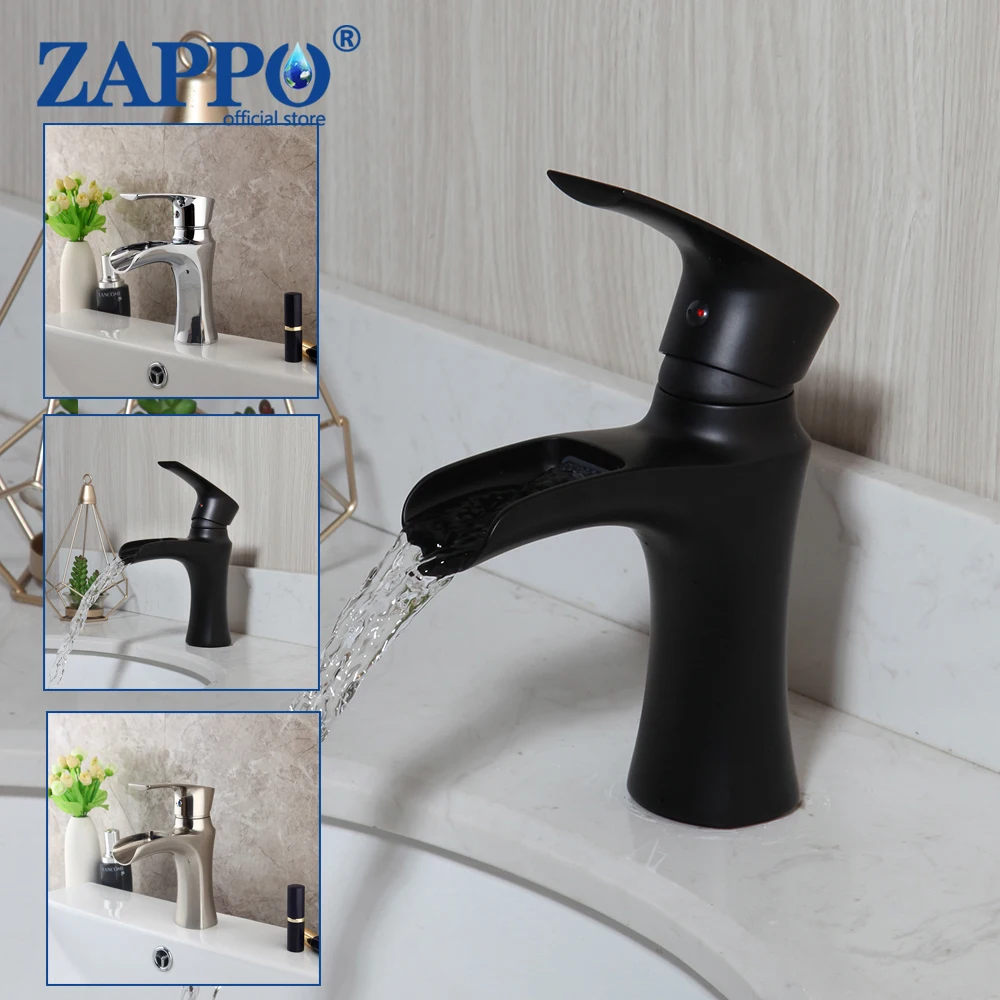 

ZAPPO New Bath Basin Faucet Brass Black Chrome Faucet Brush Nickel Sink Mixer Tap Vanity Hot Cold Water Bathroom Faucets