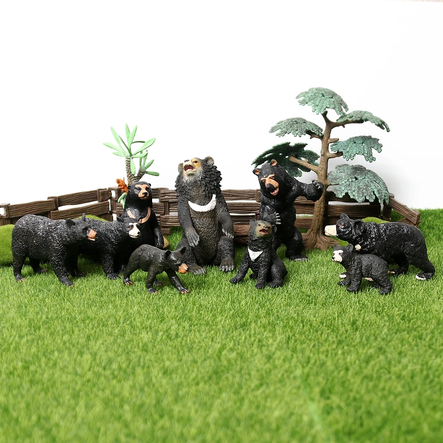 Figuras realistas de oso marrón de animales del bosque para Aprendizaje de ciencia natural, oso negro, criatura del bosque, suministros para fiestas, adornos para pasteles