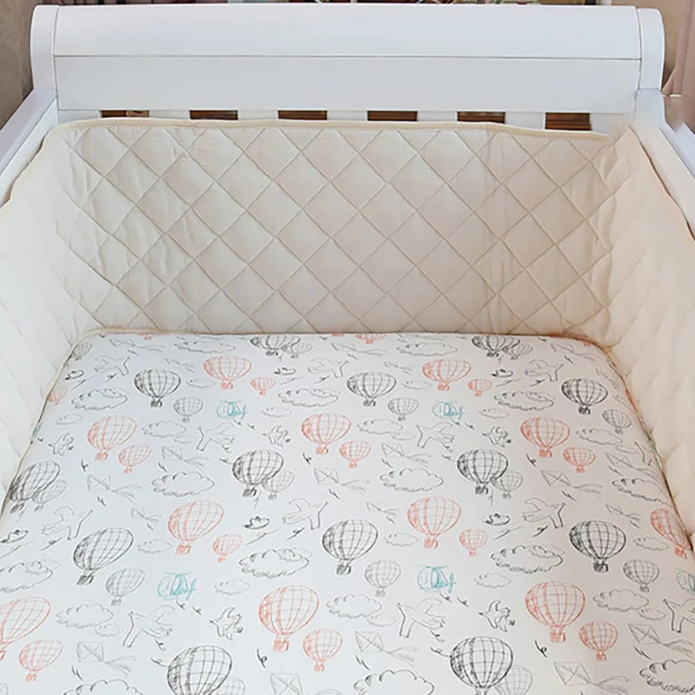 Bumpers In The Crib Crepe Plaid One-Piece Cradle Cushion Baby Bed Bar Protection Beige Cotton Soft Sleeping Baby Bed Bumper