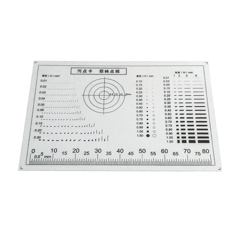 Carte de comparaison de tache de film transparent, jauge de point, carte de comparaison de fissure d\'abonnés, ligne de point l\'horloge, inspection