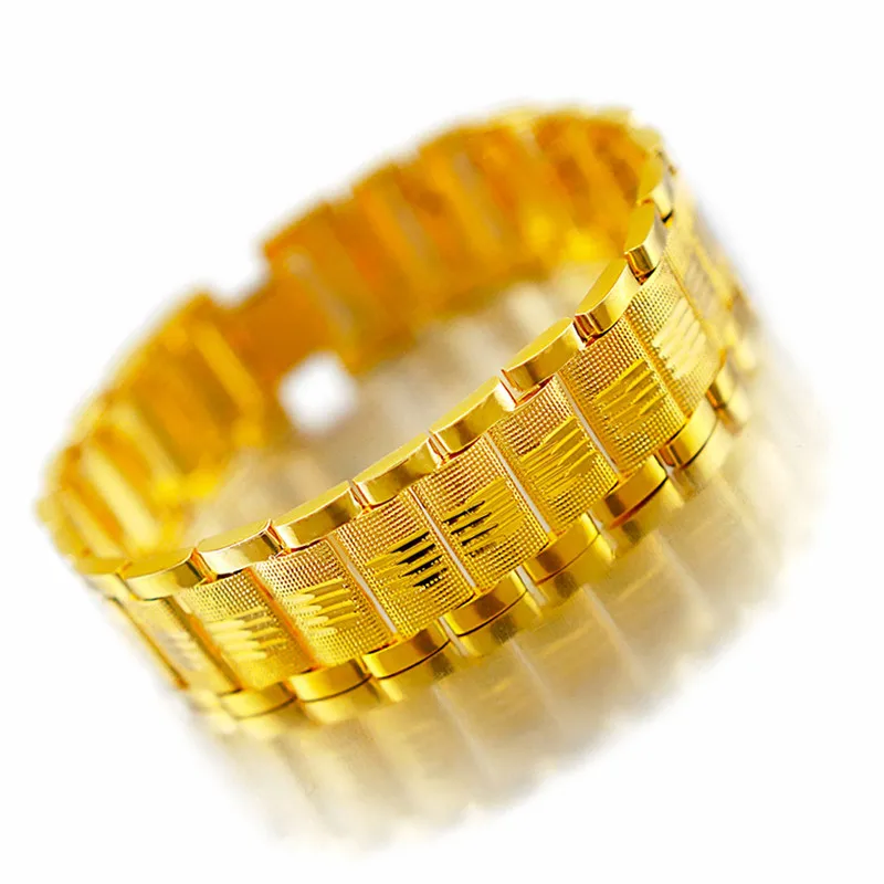 Pure 18K 999 Yellow Gold Bracelets for Men Classic Wedding Christmas Gifts Jewelry Thickening Never Fade