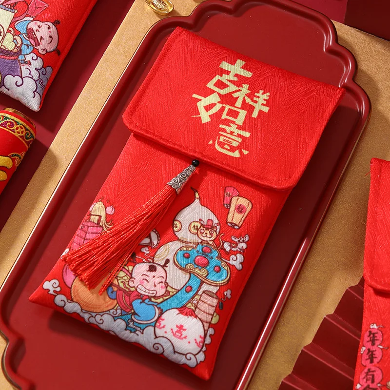 Chinese New Year Ten Thousand Yuan Red Envelope Bag Original Painting Silk Baby Full Moon Gift Bag Spring Festival Red Envelope