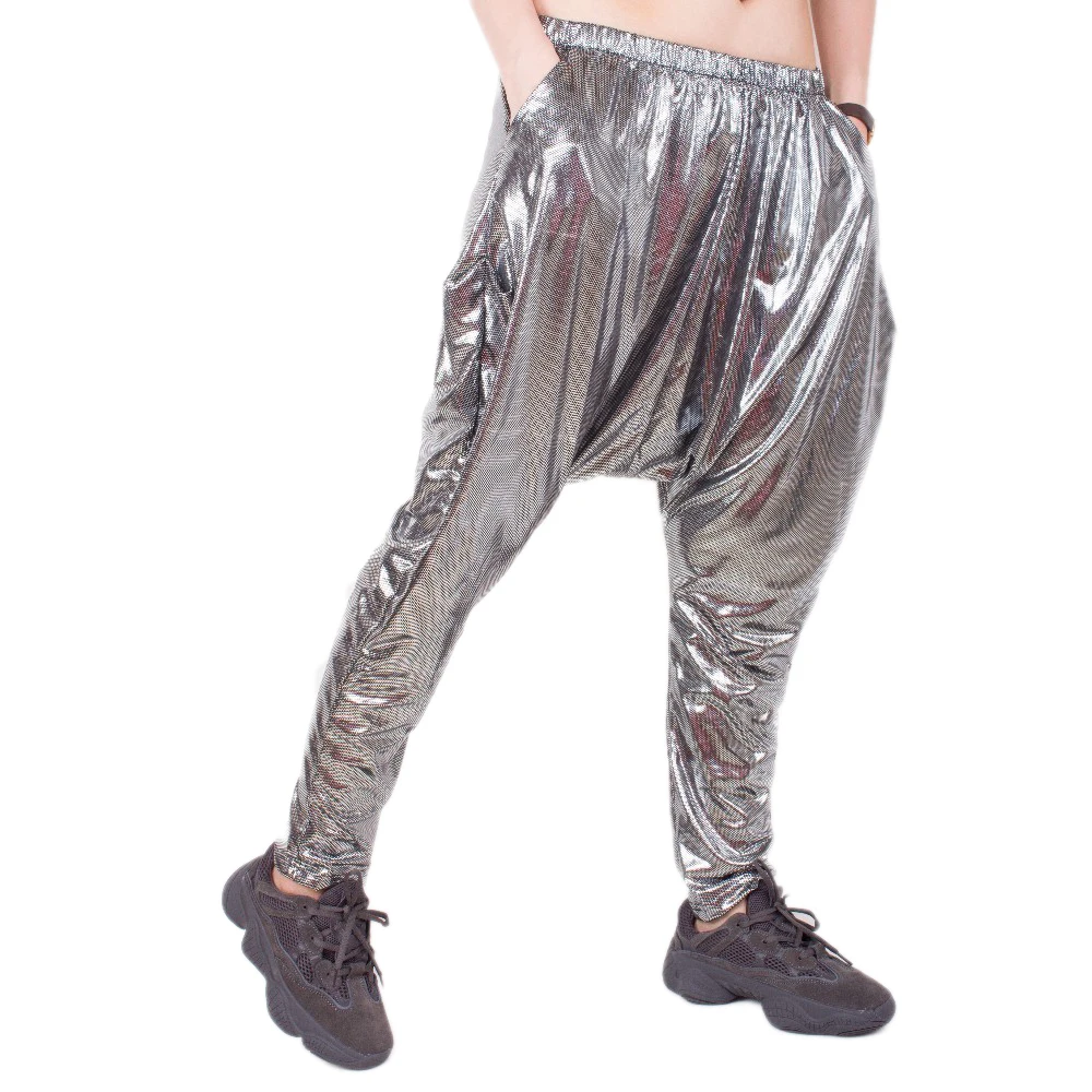 

Heroprose-Big CrotchTrousers, Baggy Skinny Pants, Hip Hop Harem Pants, Black and Silver, Personality Fashion, Summer