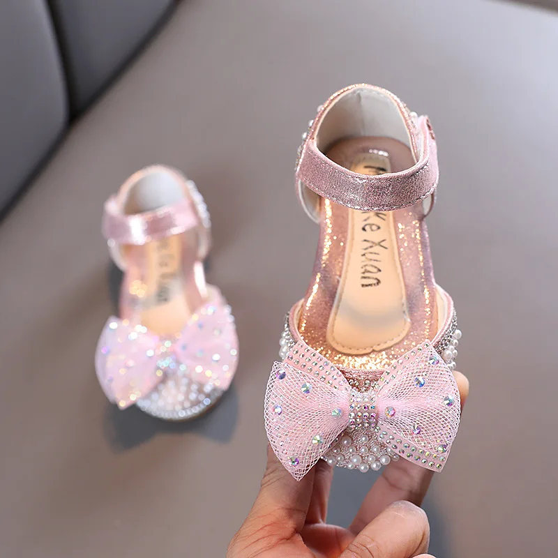 

Hot New Pearl Bow Rhinestones Kids Sandals Girls Princess Shoes Childrens Dance Shoes Performance Shoes 2022 Spring Summer G507