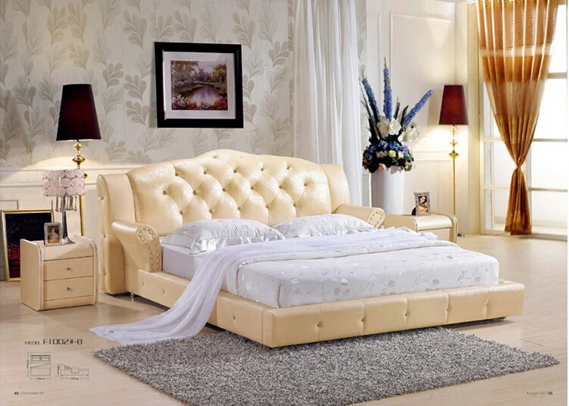 High quality factory price royal large king size Genuine leather soft bed bedroom furniture soft bed 0235