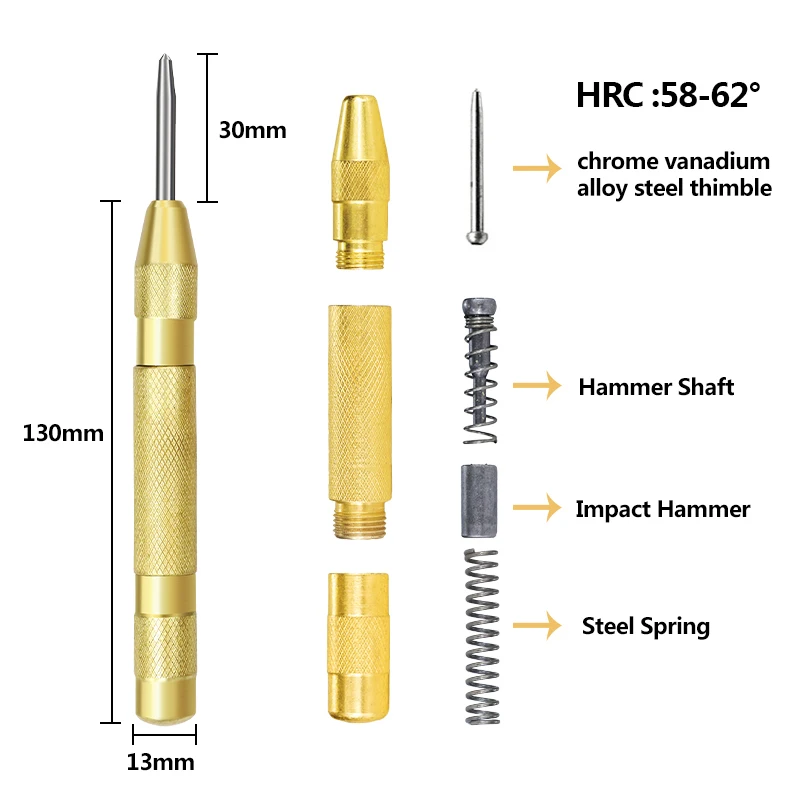 XCAN 1pc 130mm Automatic Center Pin Punch Drill Automatic Window Breaking Device Wood/Metal Hole Punch Drill Bit