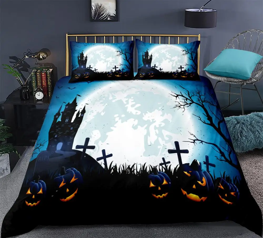 

Halloween Duvet cover set 3-piece Terror Dark Castle Bedding set Pumpkin lantern Quilt Cover Bed Sets Bedclothes