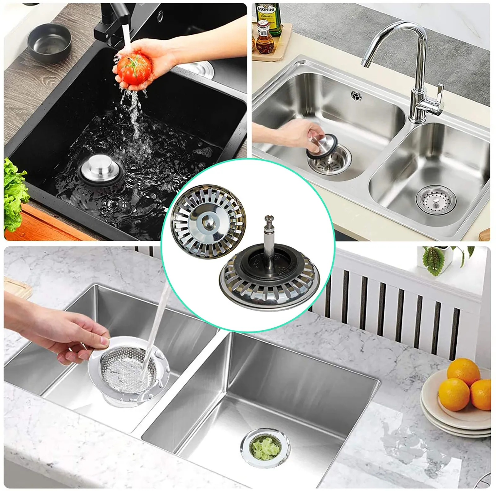 Universal Basket Filter For Offset Sink/stainless Steel Kitchen Drains Strainer Kitchen Bathroom Segregate Garbage Strainers