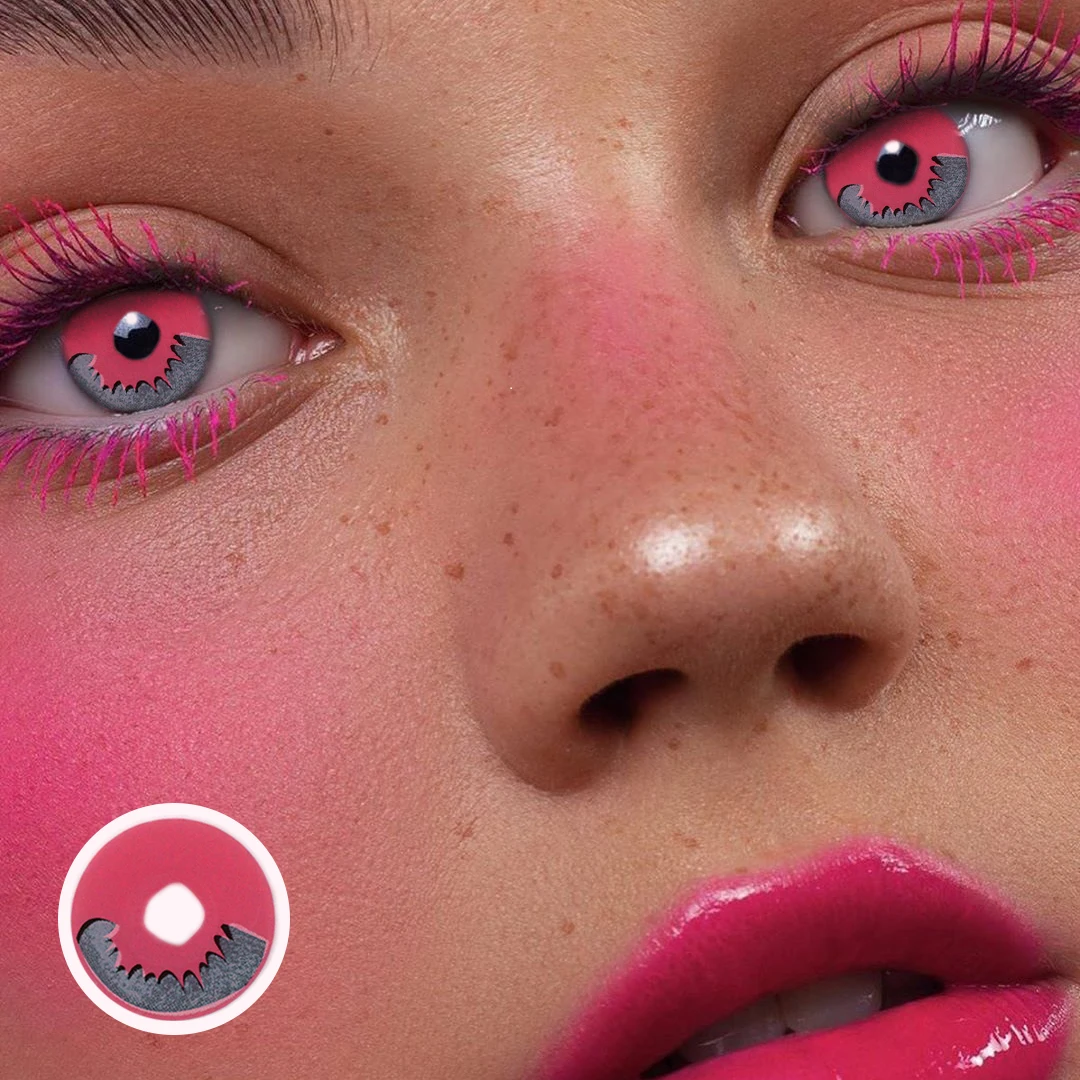 UYAAI Pink Colored Contact Lens For Eyes 1Pair Beauty Pupil Halloween Cosplay Lenses Dark Large Cover 14.5mm Yearly