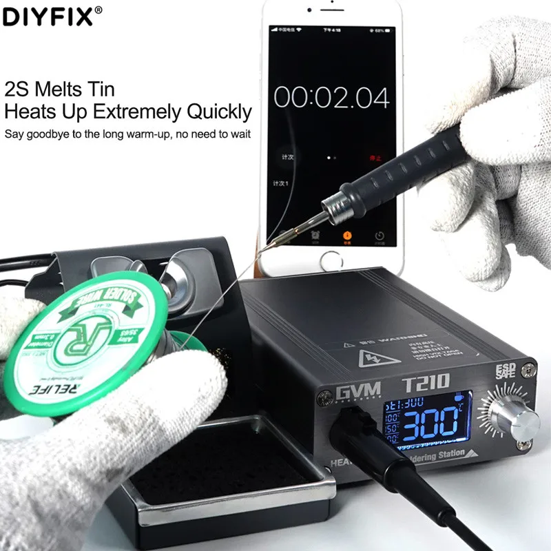 DIYFIX GVM T210 전문 휴대 전화 수리 일정한 온도 납땜 스테이션 2 초 용융 주석 빠른 온난화